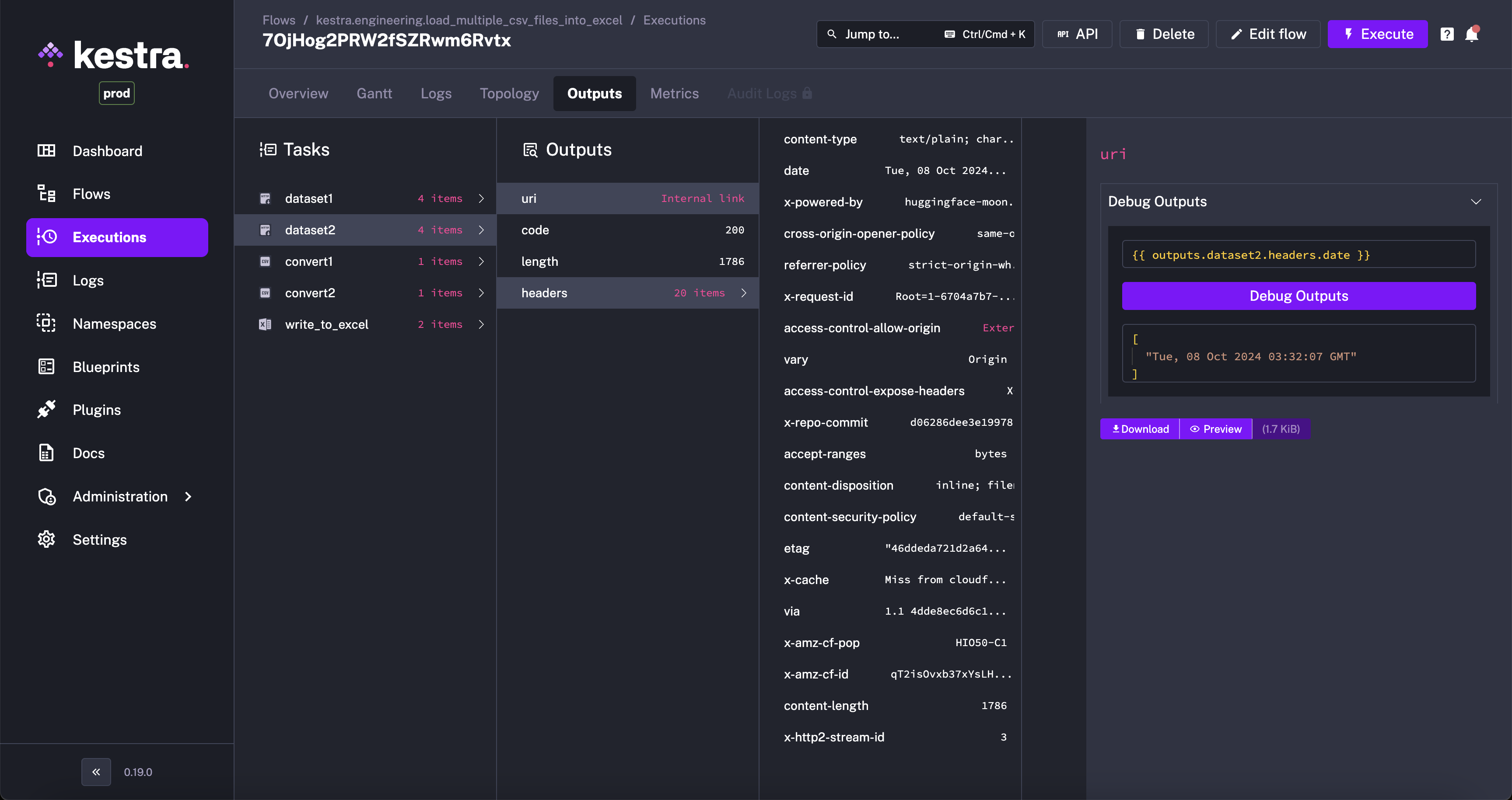 Kestra User Interface Execution Debug Expression